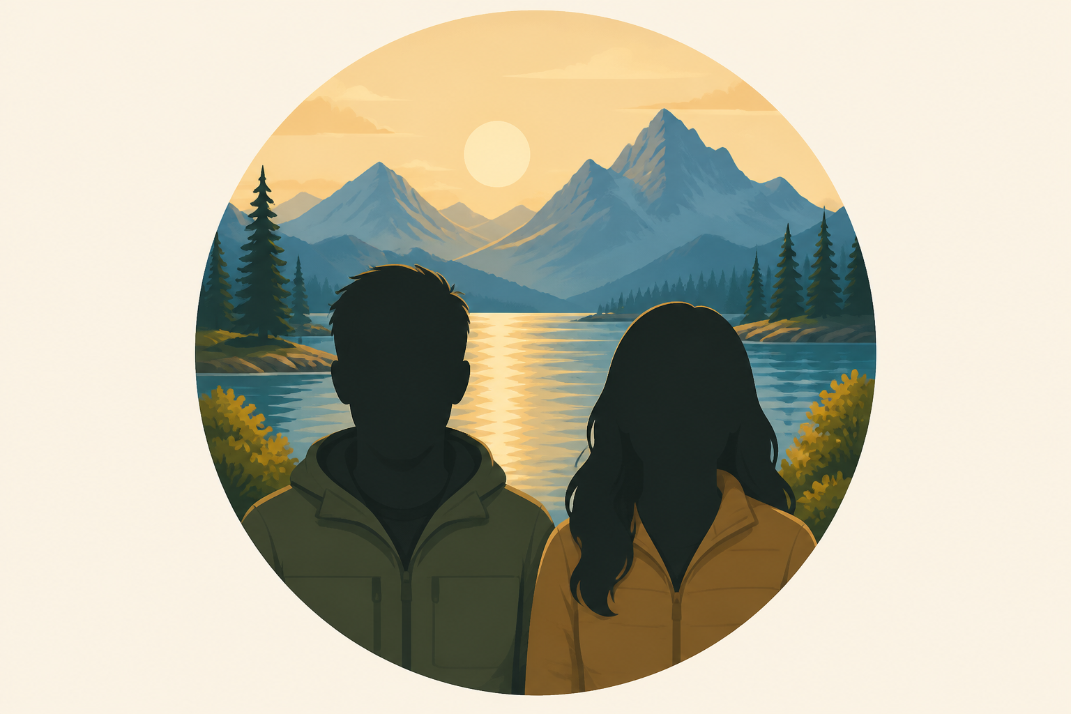Alex and Susan Pedigo host friends facing camera silhouette