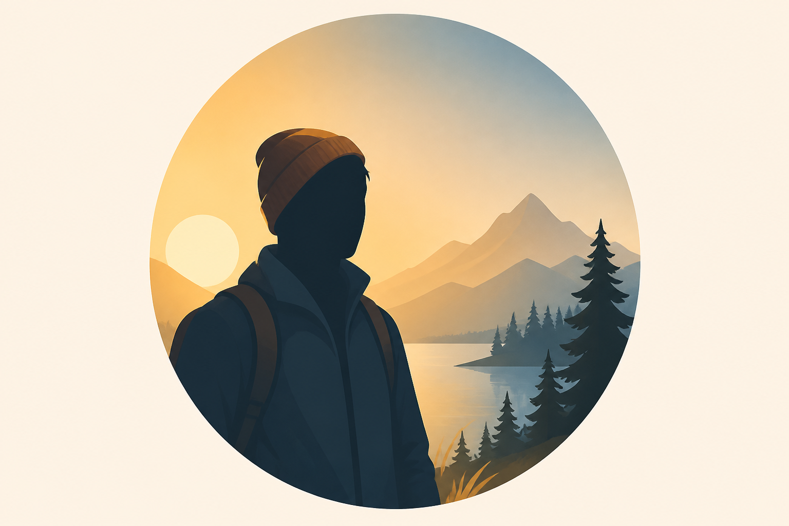 Golden-hour traveler silhouette host placeholder